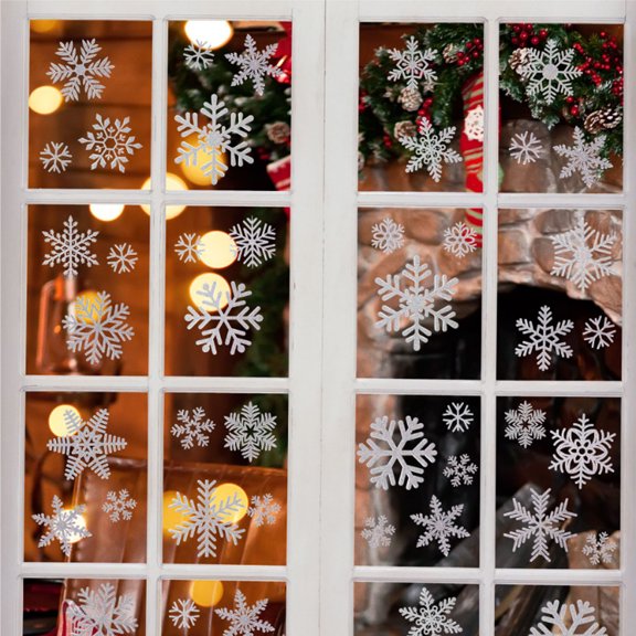 Shiny Silver Snowflakes Window Decals Christmas Stickers Non Adhesive Vinyl Window Clings Glass Decor