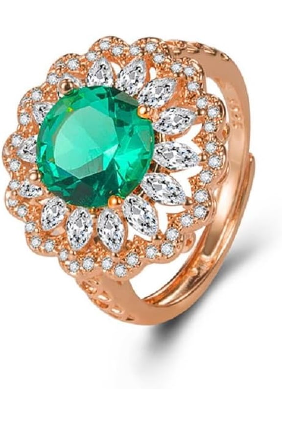 Shiny Simulated Diamond Ring 14K Gold/Platinum Plated Emeralds Sapphire Halo Ring Blue Cubic Zirconia Rings CZ Ring Eternity Engagement Wedding Band Adjustable Ring for Women