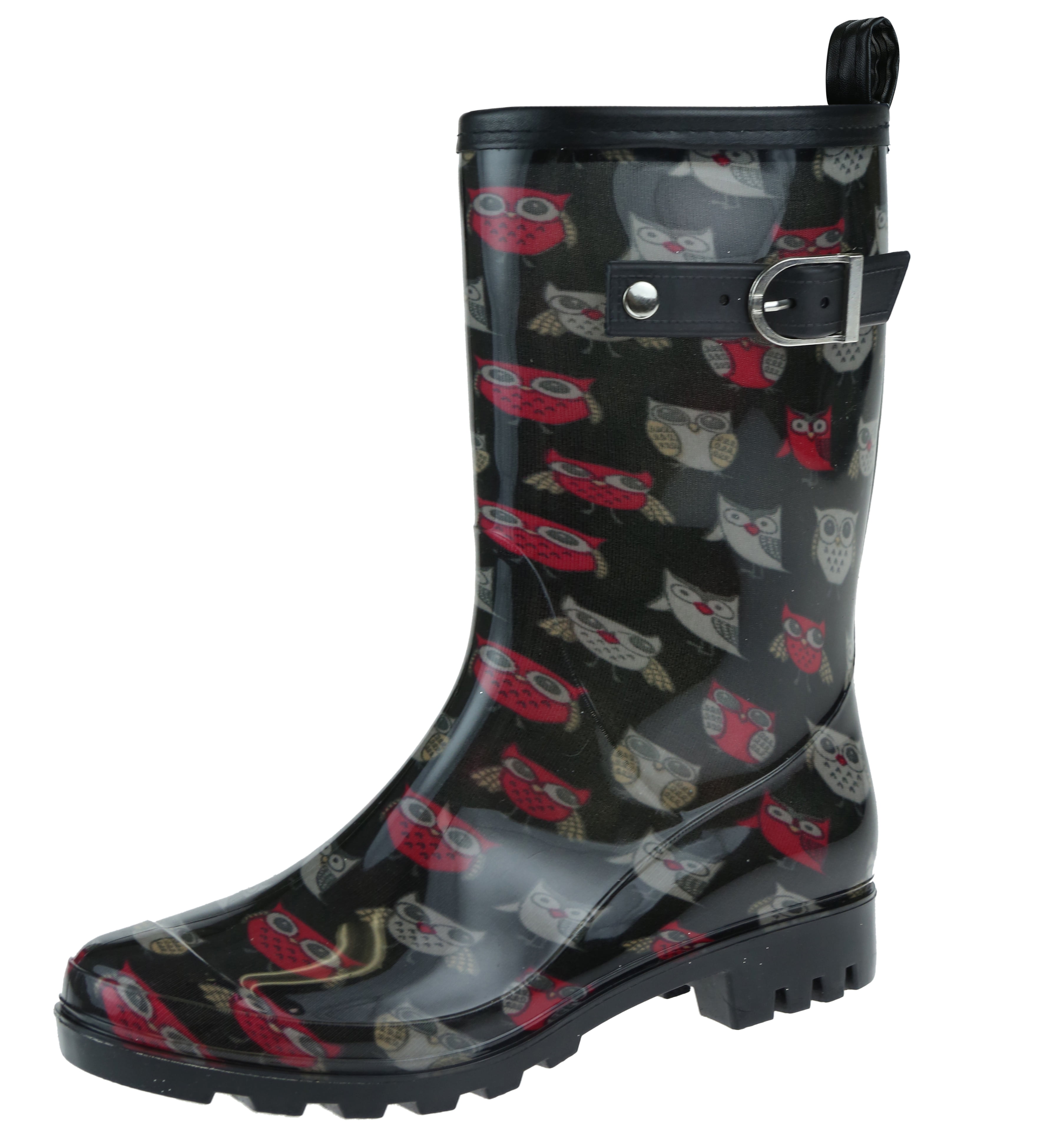 Shiny Sketchy Pop Owls Printed Jelly Mid Calf Women Rain Boot