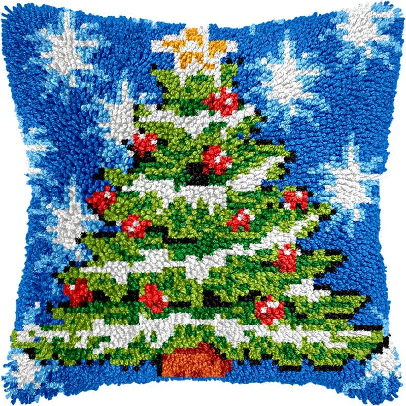 Shiny Snowflake Christmas Tree Latch Hook Pillow Kits Cushion Pillowcase with Pattern Printed Canvas Sofa Hooking Pillows Crafts Embroidery Latch Hooking Crochet Kits 17x17 inch(66)