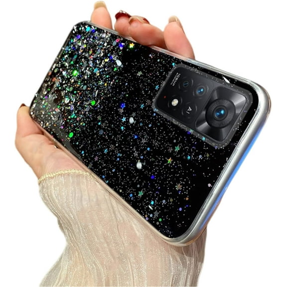 Shiny Soft TPU Phone Case for Xiaomi RedMi Note 11 10 9 S Pro Max 4G 5G Slim and Light Popular Bling Glitter Smooth Back Cover(Black,Note 9)