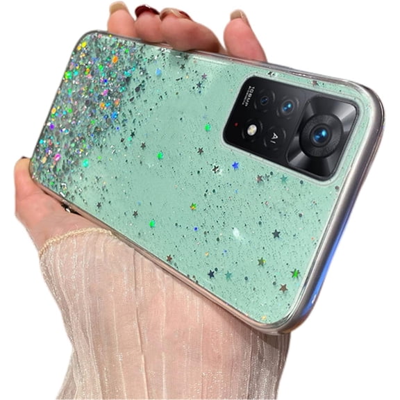 Shiny Soft TPU Phone Case for Xiaomi RedMi Note 11 10 9 S Pro Max 4G 5G Slim and Light Popular Bling Glitter Smooth Back Cover(Green,Note 9 Pro)