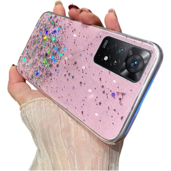 Shiny Soft TPU Phone Case for Xiaomi RedMi Note 11 10 9 S Pro Max 4G 5G Slim and Light Popular Bling Glitter Smooth Back Cover(Pink,Note 11 Pro 5G)