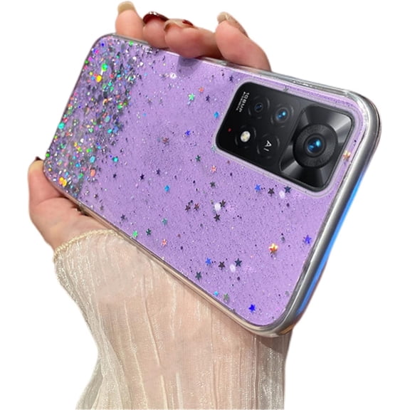Shiny Soft TPU Phone Case for Xiaomi RedMi Note 11 10 9 S Pro Max 4G 5G Slim and Light Popular Bling Glitter Smooth Back Cover(Purple,Note 11 4G)
