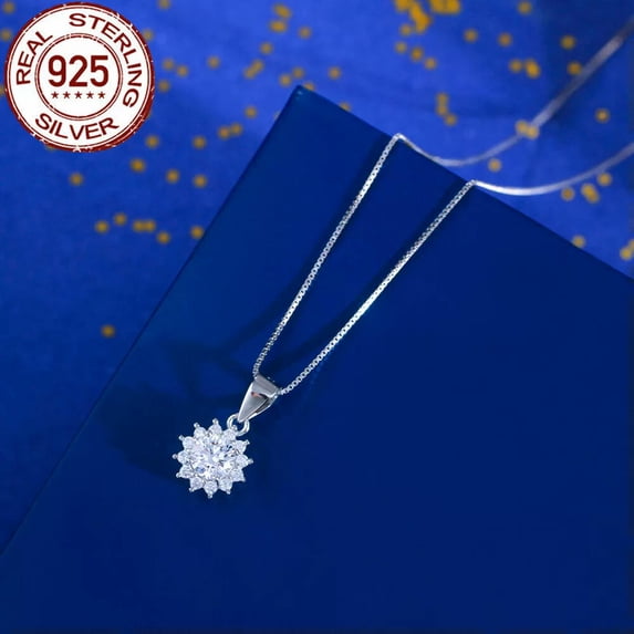 Shiny Solid 925 Sterling Silver Round Cubic Zircon Pendent Necklace Women Party