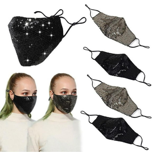 Shiny Sparkle Fashion Mask Washable Reusable Face Care Shield Gold Shiny Women Face Mask Anti-dust Mouth Mask Made in USA Hand Made (Black Sparkle)