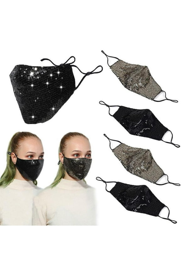 Shiny Sparkle Fashion Mask Washable Reusable Face Care Shield Gold Shiny Women Face Mask Anti-dust Mouth Mask Made in USA Hand Made (Black Sparkle)