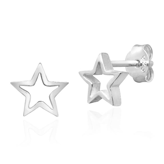 Shiny Star Silhouette Sterling Silver Post Stud Earrings