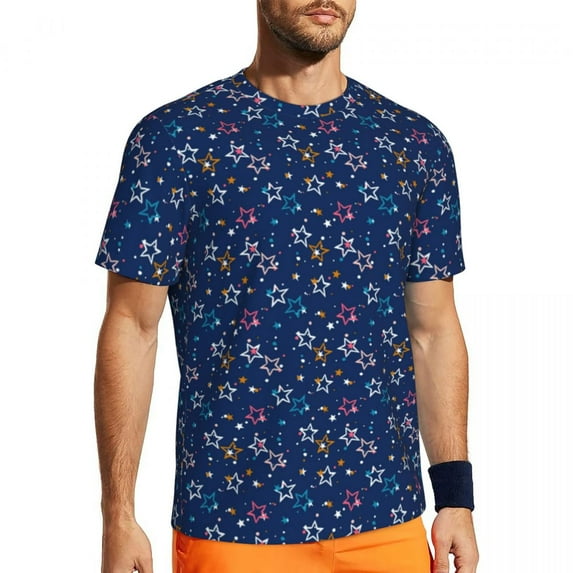 Shiny Stars Print T Shirt Men Gold Star Streetwear Gym T-Shirts Comfortable Summer Harajuk