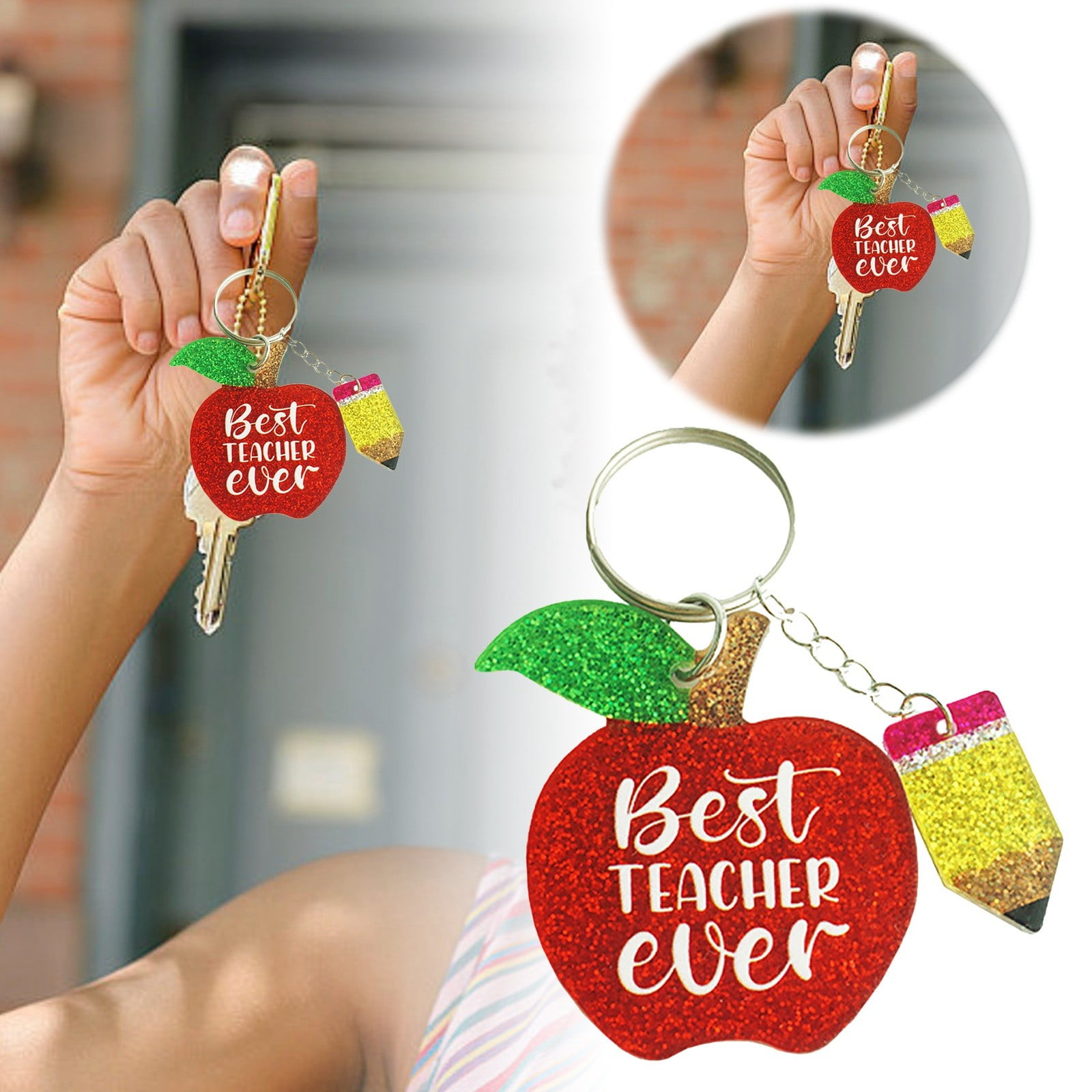Shiny Teacher Keychain Set Sparkling & Pencil Keychains For Teacher