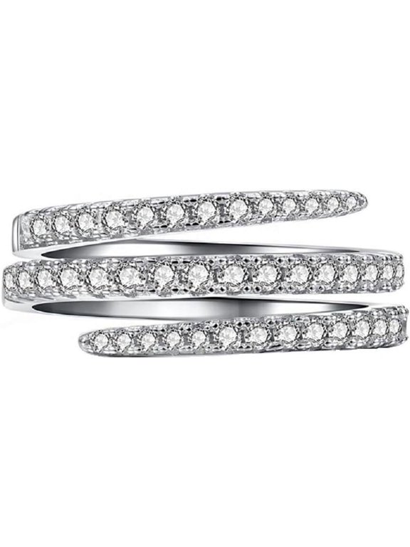 Shiny Three Rows Pav Cubic Zirconia CZ Halo Twist Eternity Engagement Wedding Band Ring for Women
