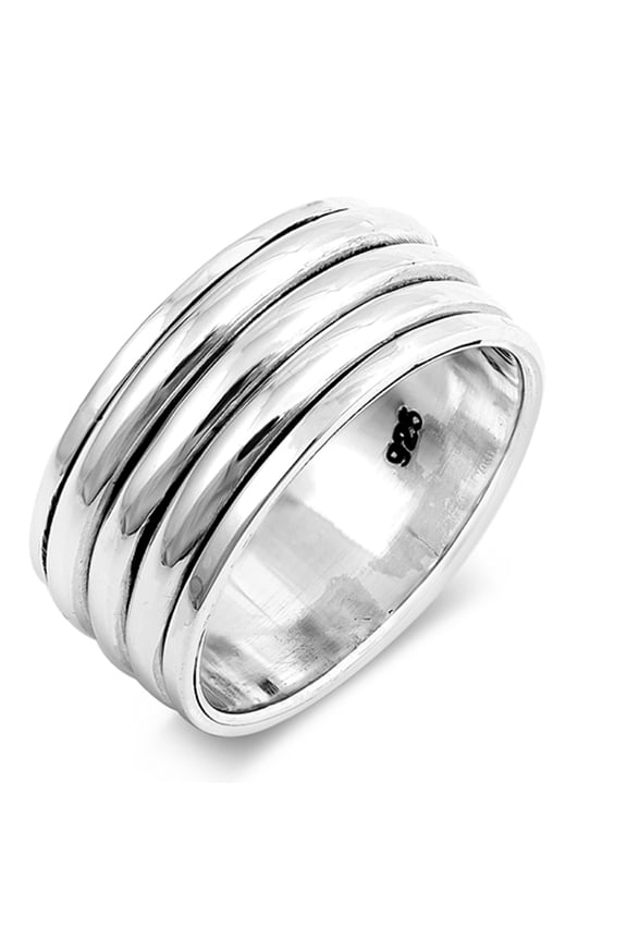 Shiny Triple Spinner Wedding Ring .925 Sterling Silver Fun Band Jewelry Female Male Unisex Size 7
