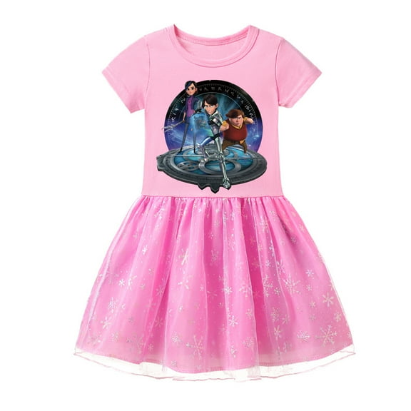Shiny Trollhunters Kids' Cotton Dresses: Short Sleeve, Graphic Design, Soft and Comfortable for Girls