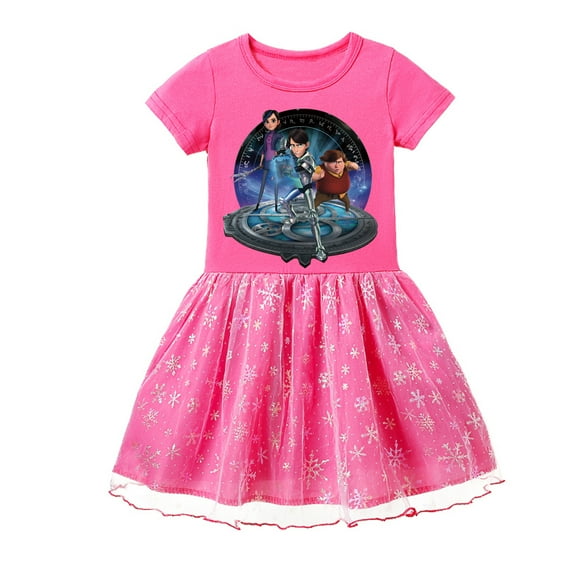 Shiny Trollhunters Kids' Cotton Dresses: Short Sleeve, Graphic Design, Soft and Comfortable for Girls