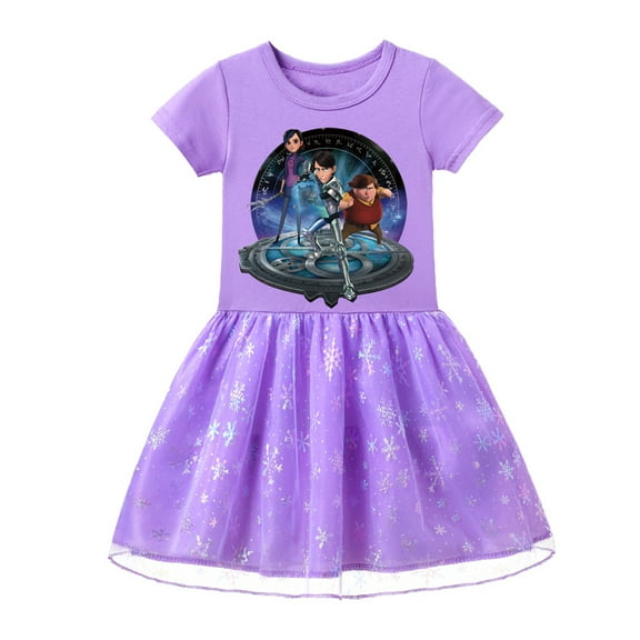 Shiny Trollhunters Kids' Cotton Dresses: Short Sleeve, Graphic Design, Soft and Comfortable for Girls