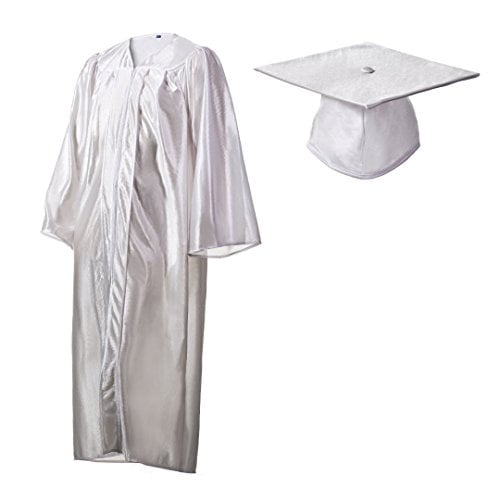 Academic Graduation Cap and Gown Shiny White Size 33 (3'10"-4'1")