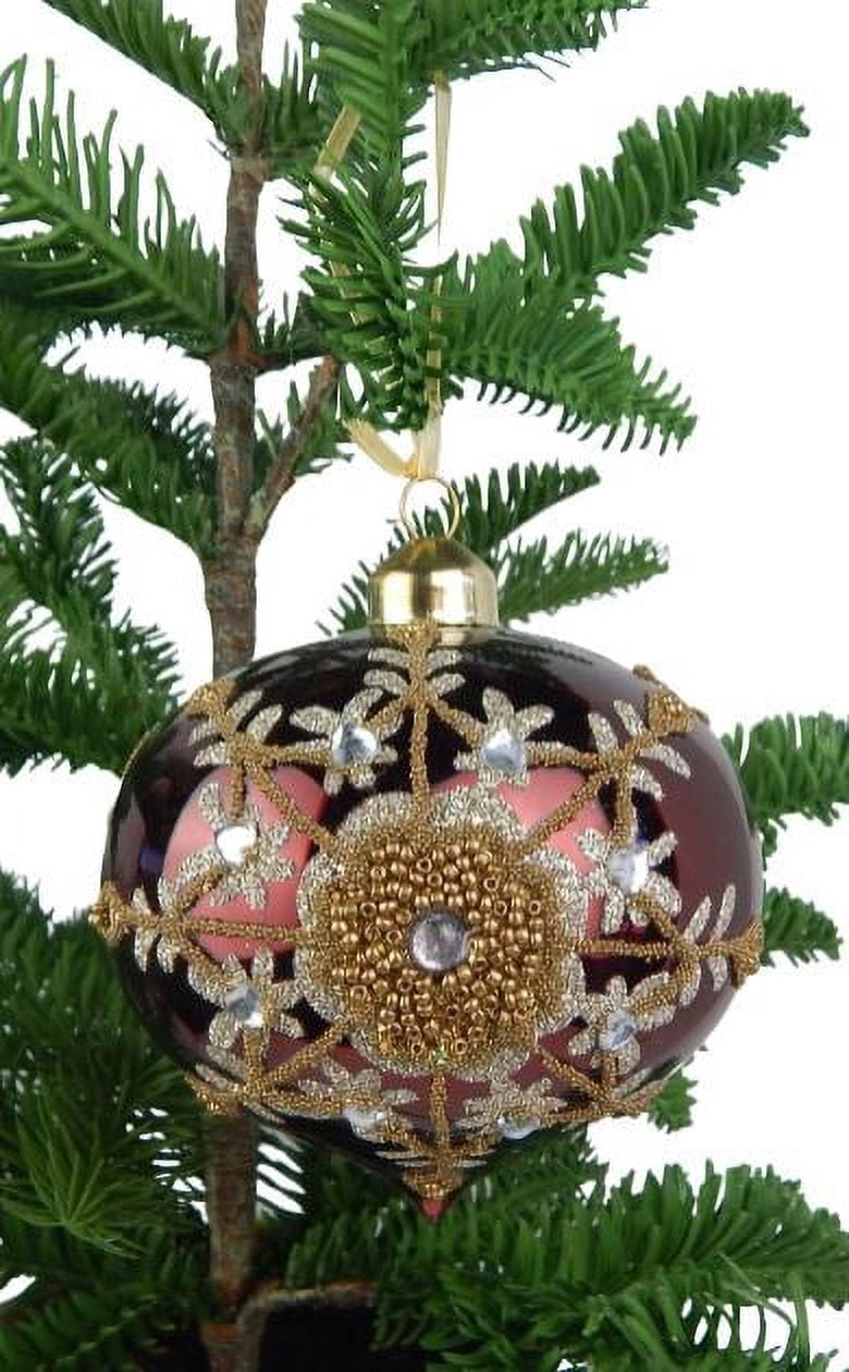 Shiny Wine Red Snowflake with Glittery Gem Pattern 3.95in Ornament for Craft Christmas Tree Winter Holiday Garden Outdoor Home Wedding Ceremony Wall Arch Aisle Decor (Burgundy, One Set of 6)