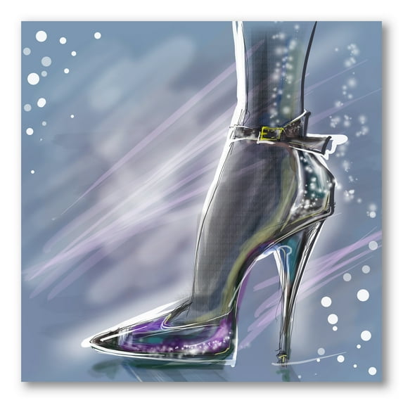 Shiny Woman Shoe High Heeled Stiletto With Glitter 30 in x 30 in Painting Canvas Art Print, by Designart