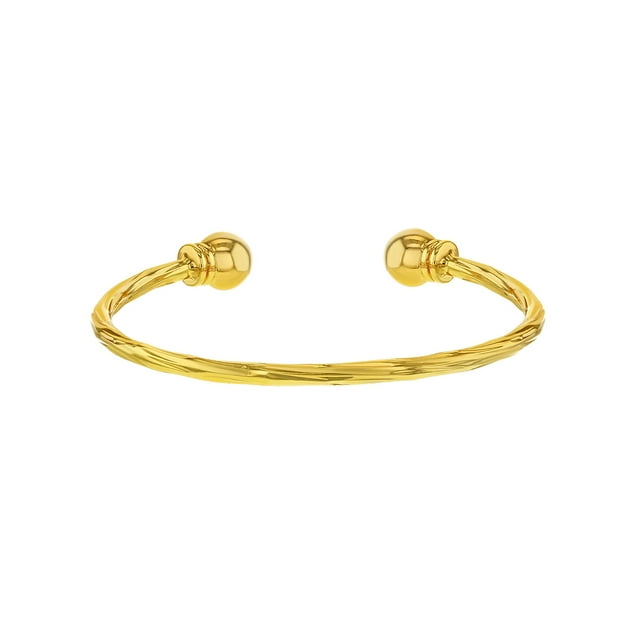 Shiny Yellow Gold Plated Adorable Twisted Cable Cuff Newborn Baby Bracelet 40mm