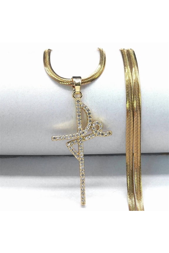 Shiny Zircon Cross Iced Out FE CZ Shape Necklace for Women 14K Yellow Gold Pendant Necklaces Jewelry