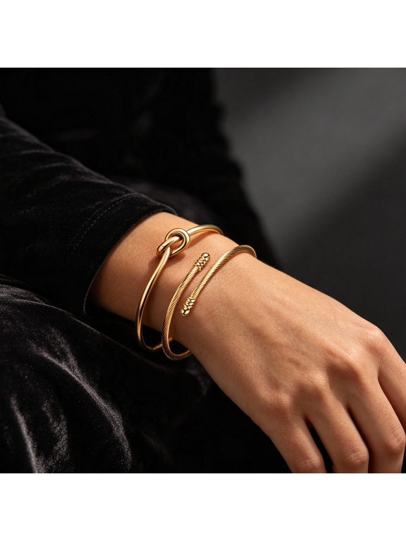 Women Boho Bow Wire Multiple 14K Gold Filled Bracelet Set, Waterproof Fadeproof Wedding Party Ready Fashion Jewelry