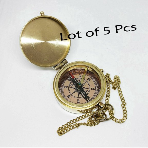 Pocket Compass with Chain, Brass Shiny brass compass vintage flat compass pocket gift compass With Chain Maritime