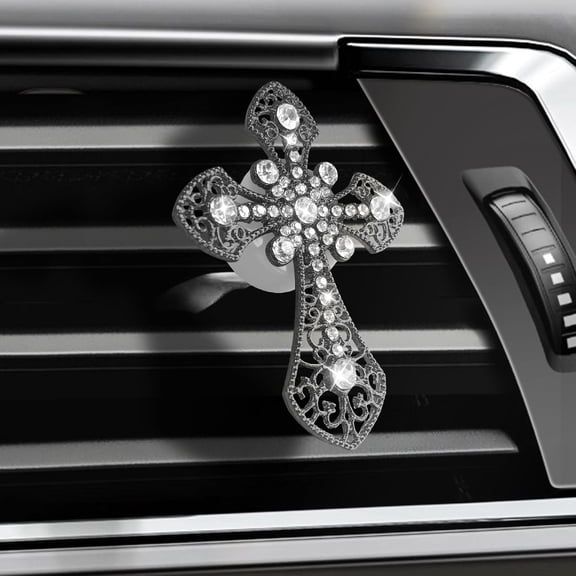 Shiny cross vent clips, crystal stone decorated car decoration clips, crystal diamond air freshener vent clips, car shiny dashboard vent outlet decorations, suitable for most vehicles (black, style 1