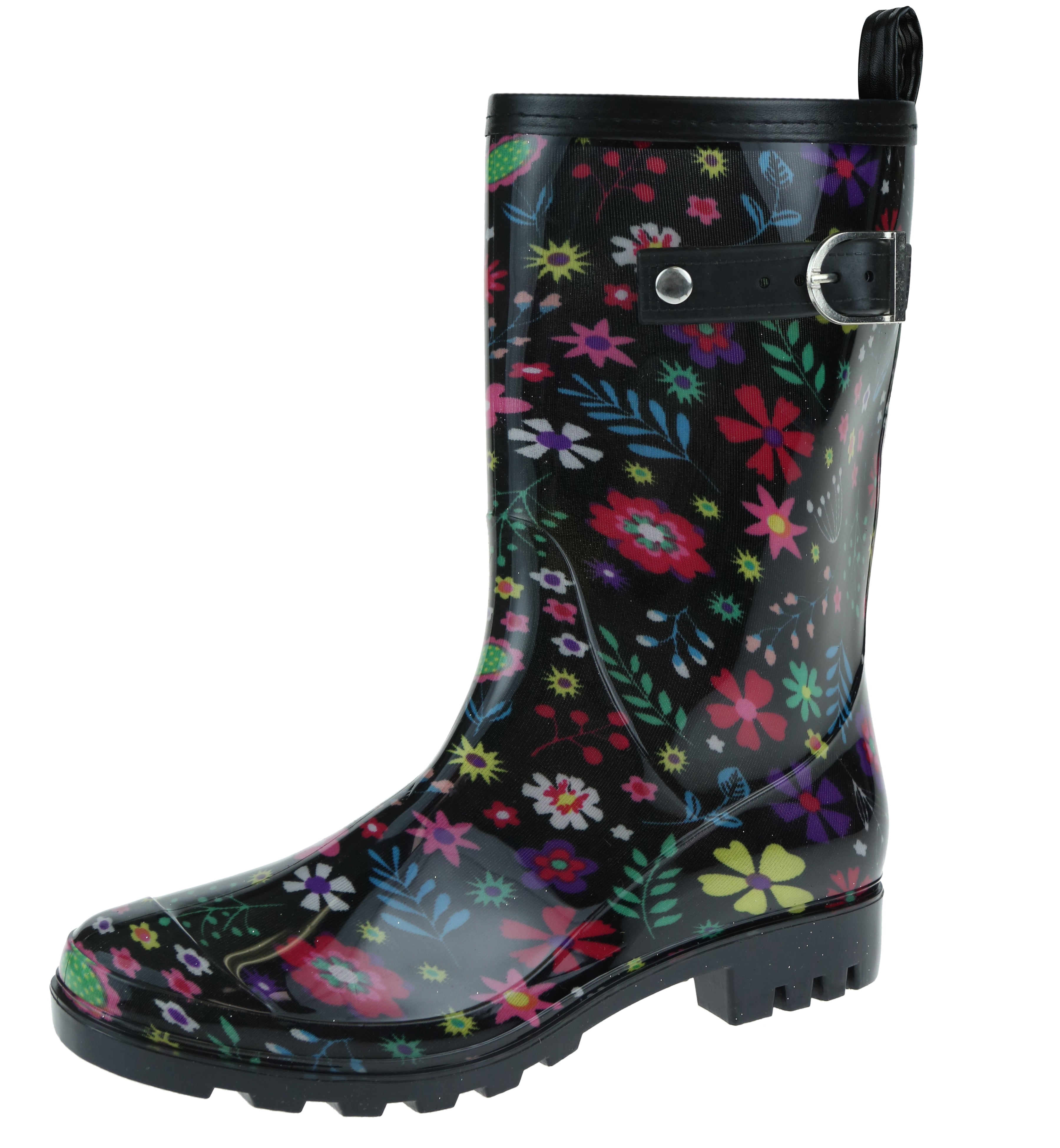 Shiny floral Printed Jelly Mid Calf Women Rain Boot - Walmart.com