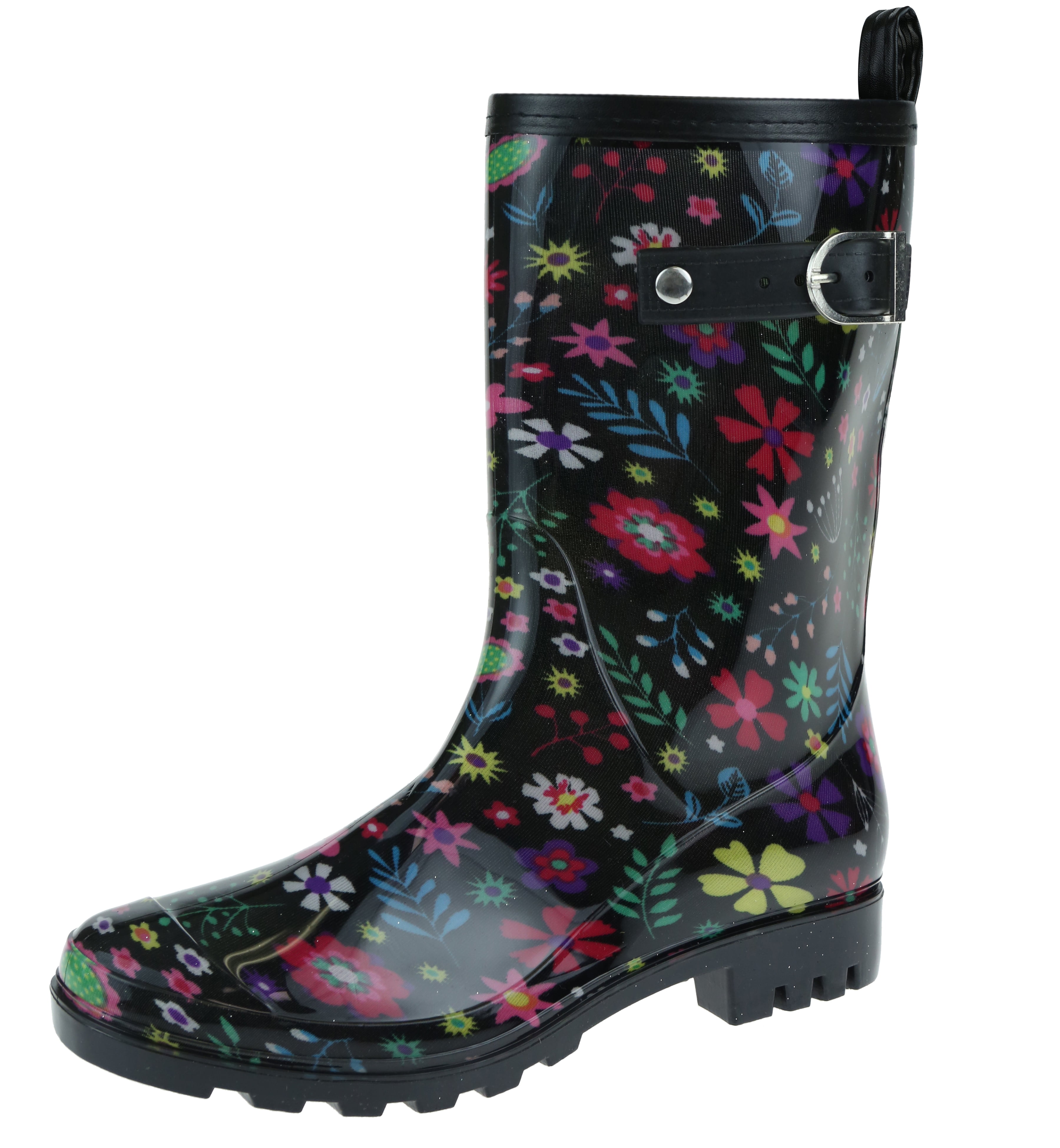 Shiny floral Printed Jelly Mid Calf Women Rain Boot