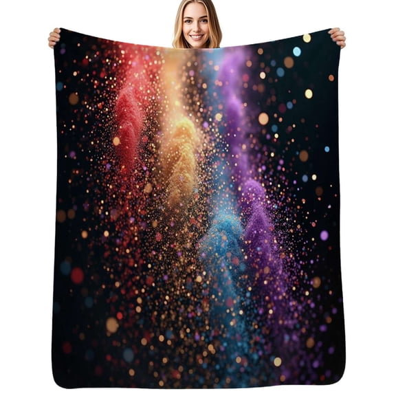 Shiny glowing red purple blue yellow particles Flannel Blanket Warm Soft Bedding Throws Winter Camping Chair Sofa Bed