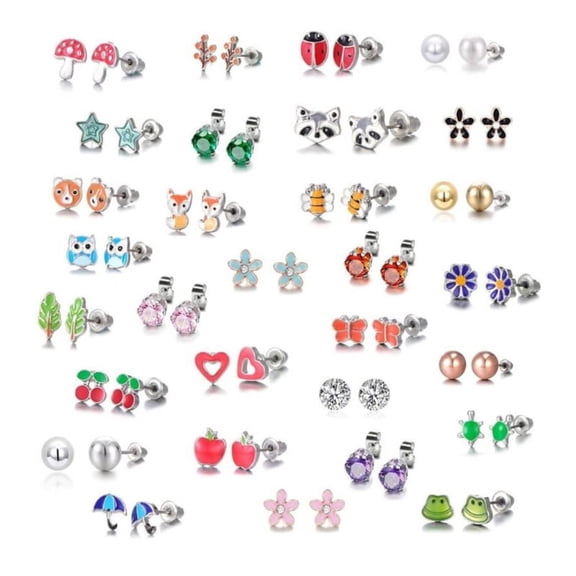 Shinycome 30 Pairs Mixed Animals Earrings Ladybug Bee for Frog Mushroom Stud Earrings for