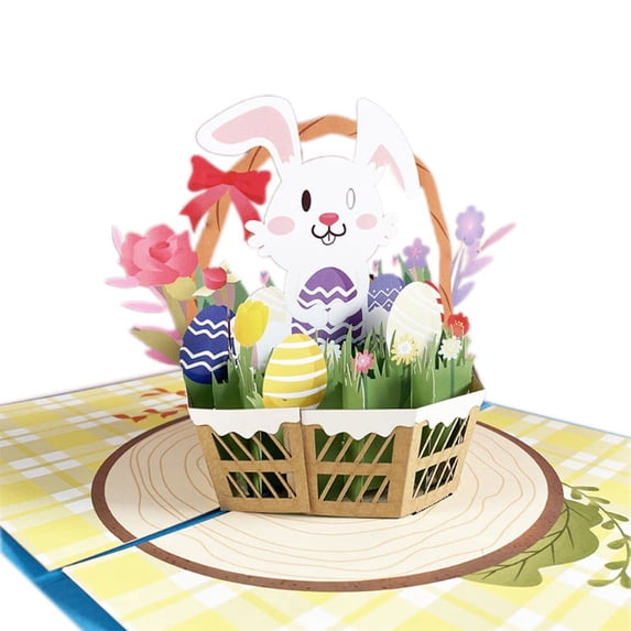 Shinycome 3D Pop-Up Bunny Flower Basket Easter Cute Animal Greeting Cards for Happy Birthday Kids Baby Shower with Envelope