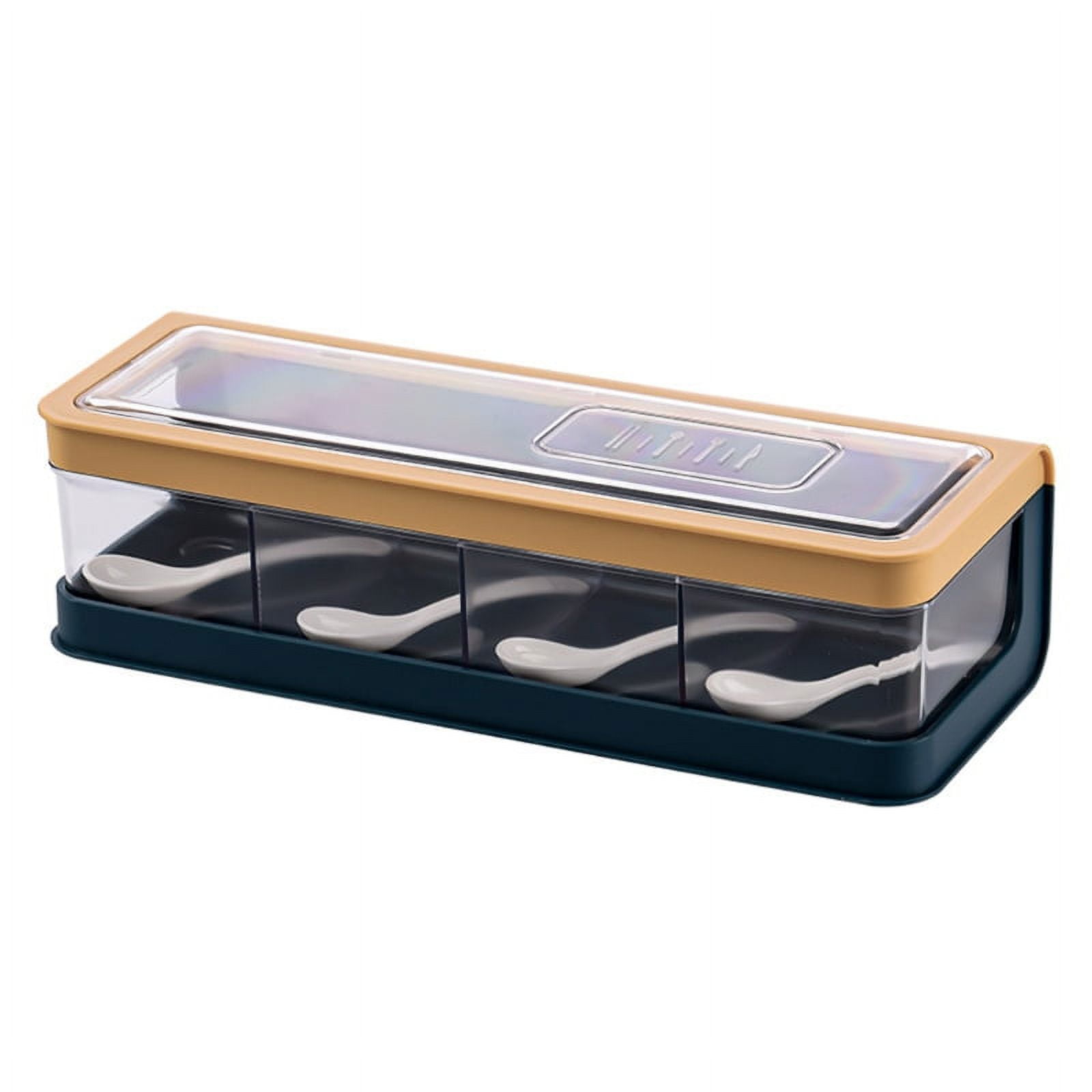 4 Compartment Seasoning Box with Spoons and Cover Storage