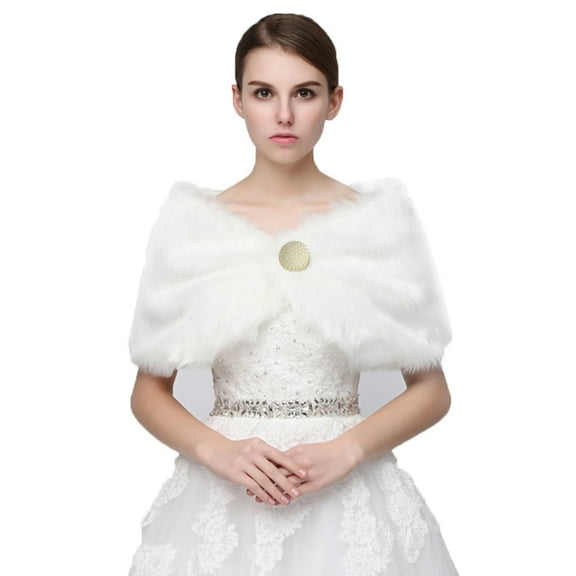 Shinycome Pure White Elegant Warm Faux Fur Shawl Wedding Wrap Bridal Plush Short Coat Fair