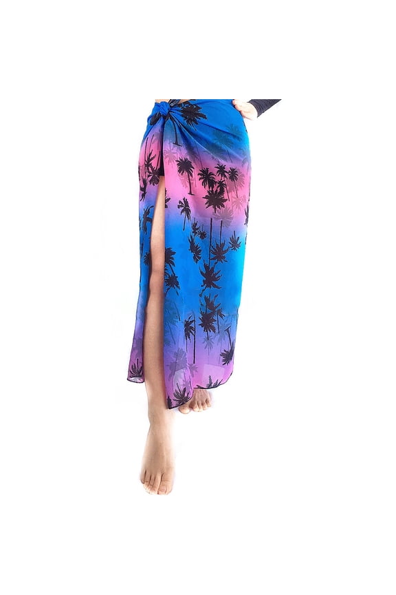 Women Chiffon Beach Cover Up Long Sarong Tropical Leaf Coconut Tree Wrap Skirt