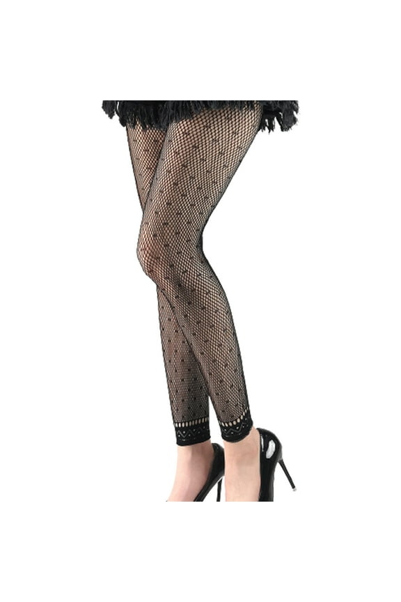 Women Sexy High Waist Fishnet Footless Leggings Flower Jacquard Patterned Mesh Net Tights Black Ankle Pantyhose Stocking
