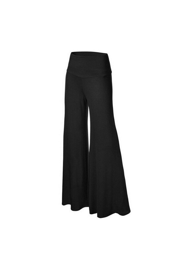 Womens Plus Size High Waist Wide Leg Maxi Long Pants Solid Color Office Lady Loo