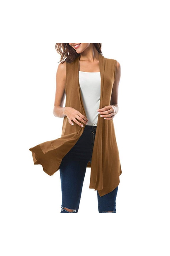 Womens Sleeveless Lightweight Open Front Cardigan Simple Solid Color Asymmetric Hem Waterfall Draped Vest Casual Loose Tops for Jacket Coat