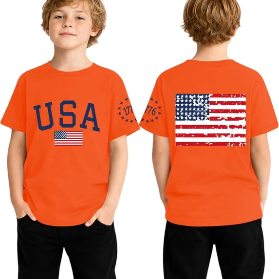 Shinyii 4Th of July T-Shirt for Boys Short Sleeve Crew Neck T Shirt Summer Tee, Sizes 1-13