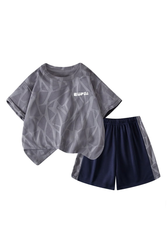 Boys Athletic Outfits Quick Drying Short Sleeve T-Shirt Shorts Set, Sizes 3-14