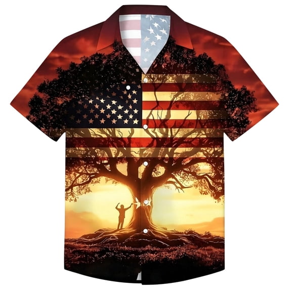 Shinyii Boys Fourth of July Shirt Patriotic Short Sleeve Button-Down Shirt Top, Sizes 5-17