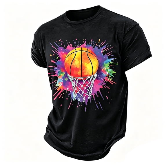 Shinyii Boys Graphic Tee Basketball Print Short Sleeve T-Shirt Kids Summer Top, Sizes 2-13
