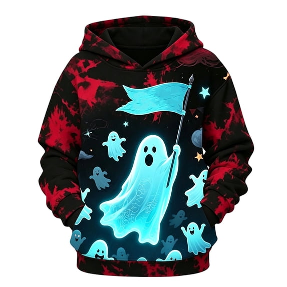 Shinyii Boys Halloween Hooded Sweatshirt Long Sleeve Pullover Hoodie, Black, Sizes 4-14