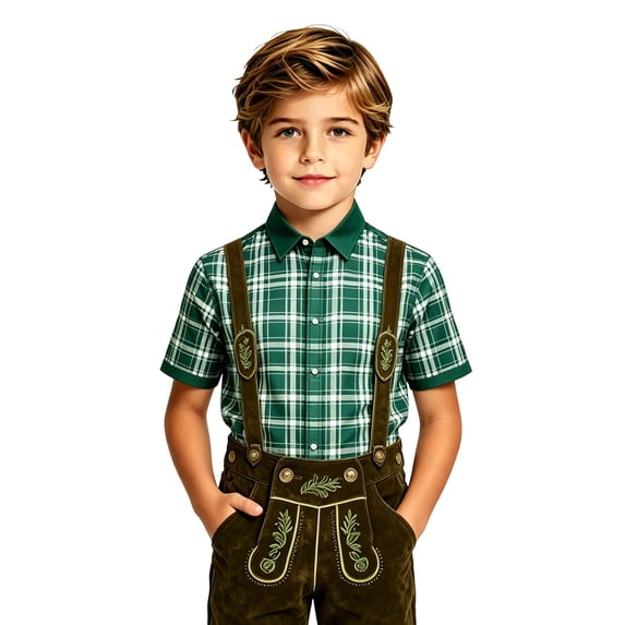 Shinyii Boys Plaid Short Sleeve Shirt Summer Casual Button Down Shirt for Kids, Sizes 4-14