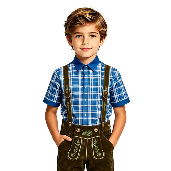 Shinyii Boys Plaid Short Sleeve Shirt Summer Casual Button Down Shirt for Kids, Sizes 4-14