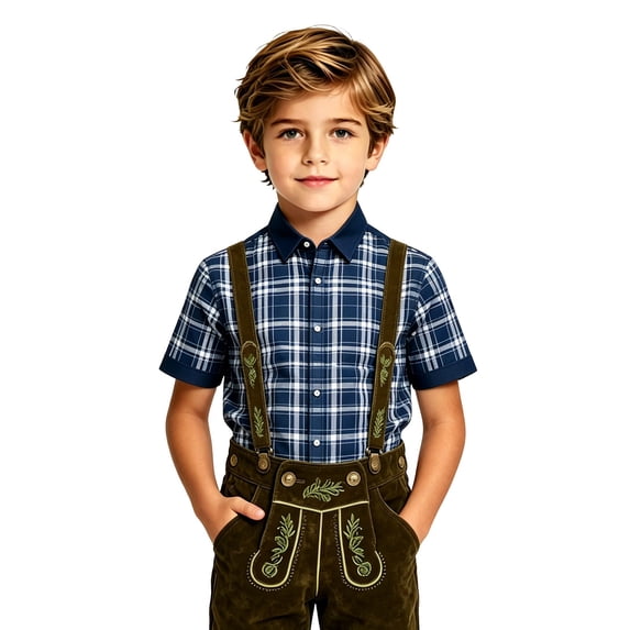 Shinyii Boys Plaid Short Sleeve Shirt Summer Casual Button Down Shirt for Kids, Sizes 4-14