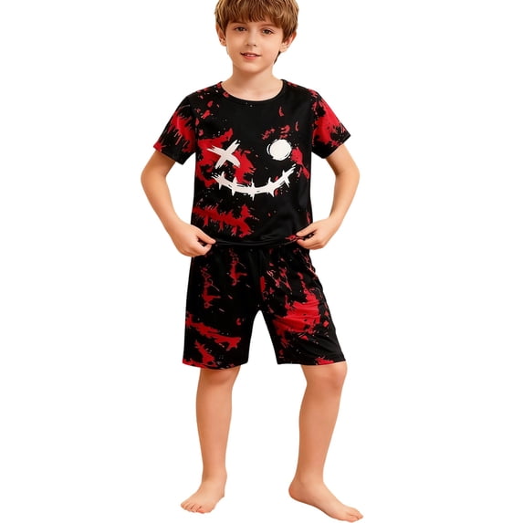 Shinyii Boys Summer Outfits Crew Neck Short Sleeve Graphic Tee and Shorts Set, Sizes 4-14