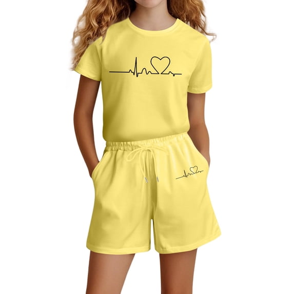 Shinyii Girls 2-Piece Short Sleeve T-Shirt and Shorts Set Kids Casual Outfits, Sizes 4-14