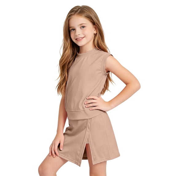 Shinyii Girls Casual Athletic Outfits Solid Cap Sleeve Tee Skort Set, 2-Piece, Sizes 2-8