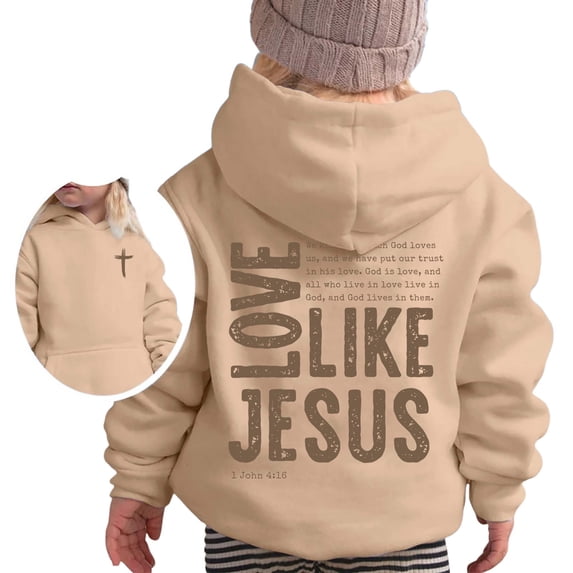 Shinyii Hoodie Girls Letter Print Cozy Long Sleeved Hooded Sweatshirt, Khaki, Sizes 2-13